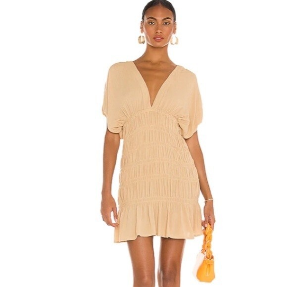 Lovers and Friends Vneck Ruched Nude Innika Summer Mini Dress XXS - Picture 3 of 16